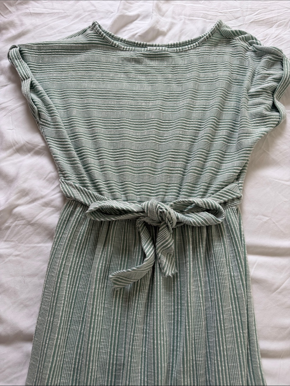 Caution To The Wind Sage Green Striped Tie-Waist Midi Dress
